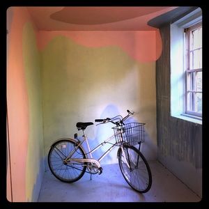 Vintage bike with shopping basket.